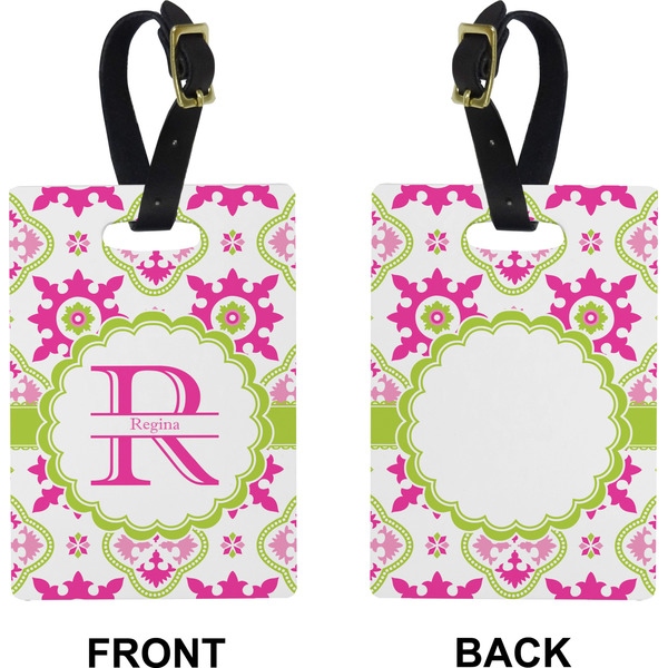 Suzani Floral Rectangle Luggage Tag (Front + Back)