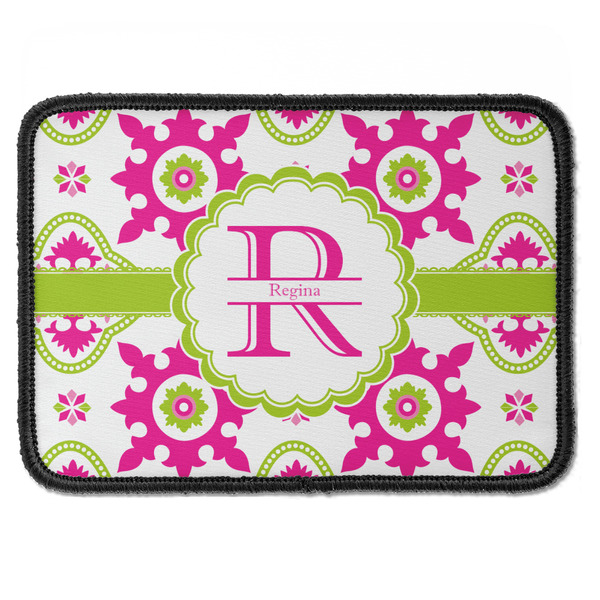 Custom Suzani Floral Iron On Rectangle Patch w/ Name and Initial