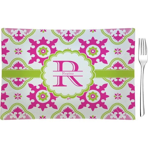 Custom Suzani Floral Glass Rectangular Appetizer / Dessert Plate (Personalized)
