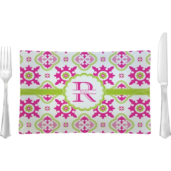 Custom Suzani Floral Rectangular Glass Lunch / Dinner Plate - Single or Set (Personalized)