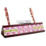 Suzani Floral Red Mahogany Nameplate with Business Card Holder (Personalized)