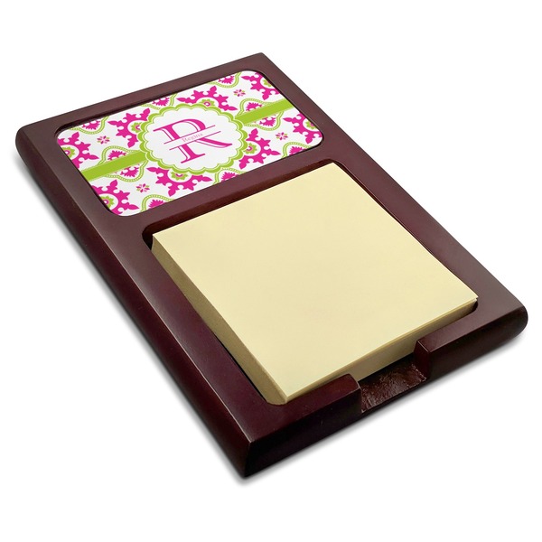 Custom Suzani Floral Red Mahogany Sticky Note Holder (Personalized)