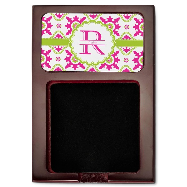 Suzani Floral Red Mahogany Sticky Note Holder - Flat