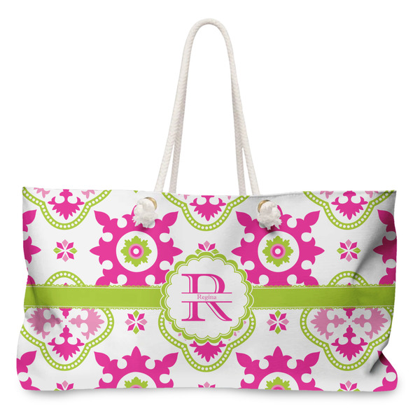 Custom Suzani Floral Large Tote Bag with Rope Handles (Personalized)