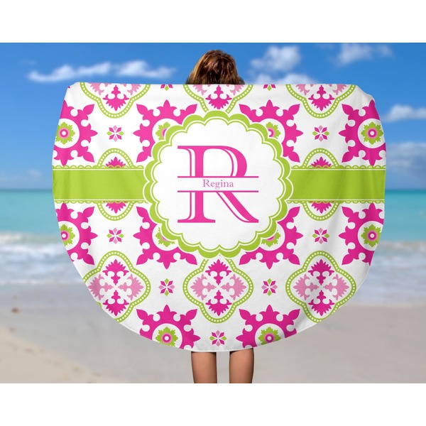 Suzani Floral Round Beach Towel - In Use