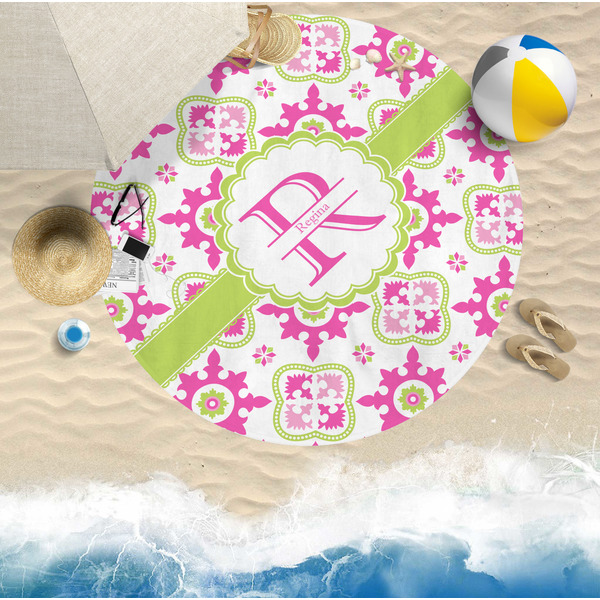 Suzani Floral Round Beach Towel Lifestyle