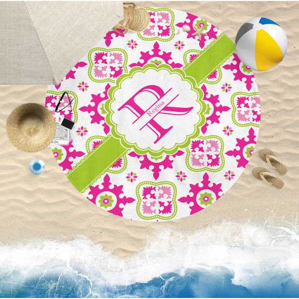 Suzani Floral Round Beach Towel Lifestyle