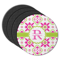 Suzani Floral Round Rubber Backed Coasters - Set of 4 (Personalized)