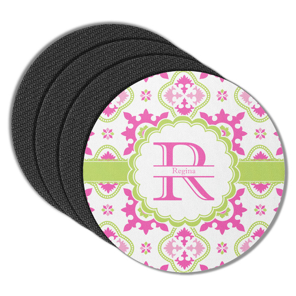 Custom Suzani Floral Round Rubber Backed Coasters - Set of 4 (Personalized)