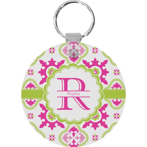 Custom Suzani Floral Round Plastic Keychain (Personalized)