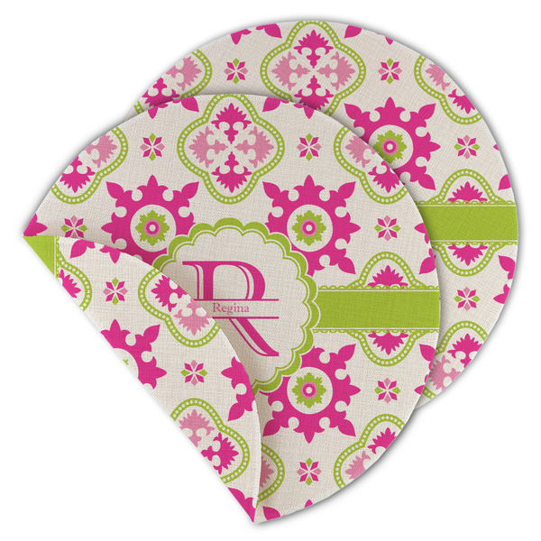 Custom Suzani Floral Round Linen Placemat - Double Sided (Personalized)