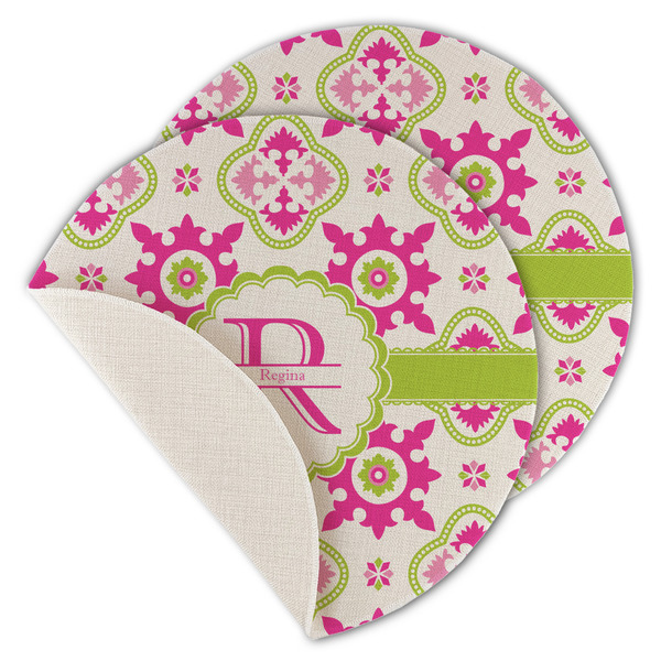 Custom Suzani Floral Round Linen Placemat - Single Sided - Set of 4 (Personalized)