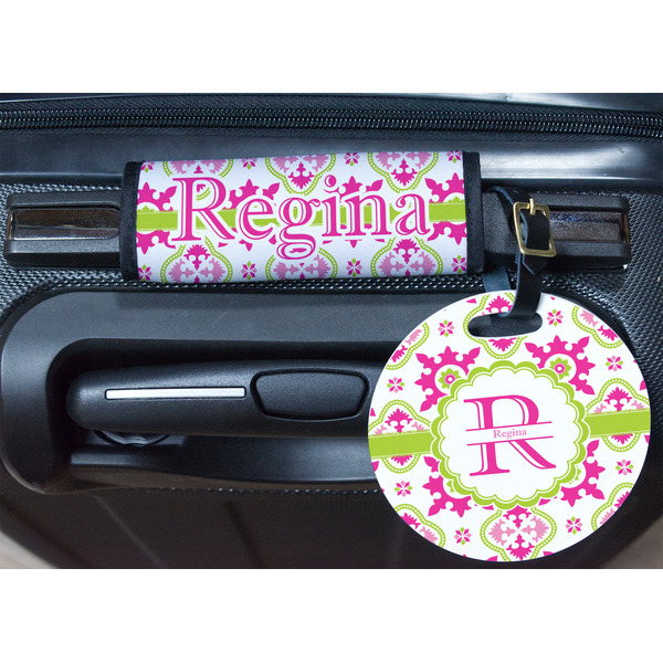 Suzani Floral Round Luggage Tag & Handle Wrap - In Context