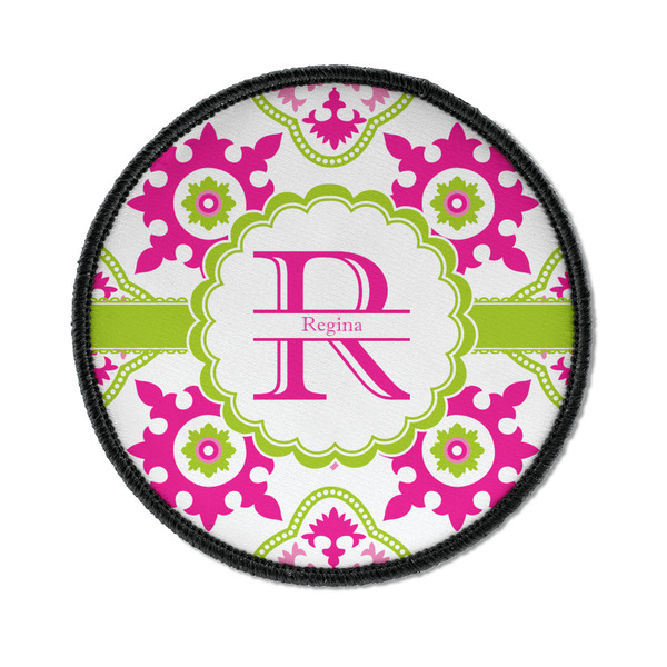Custom Suzani Floral Iron On Round Patch w/ Name and Initial