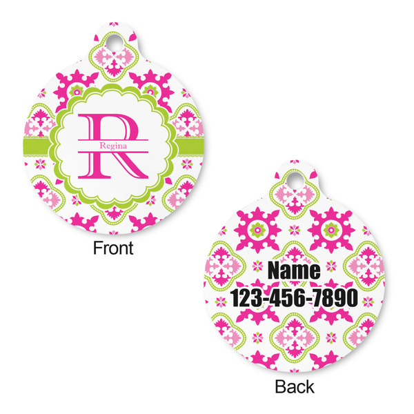 Suzani Floral Round Pet Tag - Front & Back