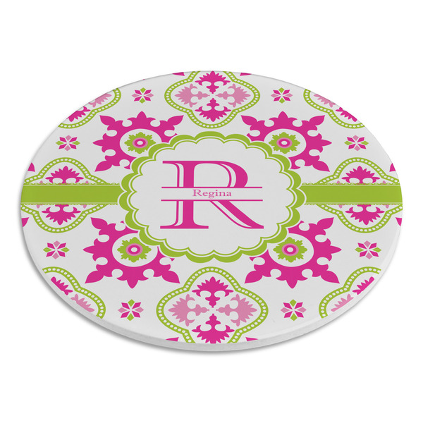 Suzani Floral Round Stone Trivet - Angle View