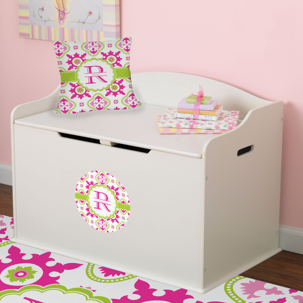 Suzani Floral Round Wall Decal on Toy Chest