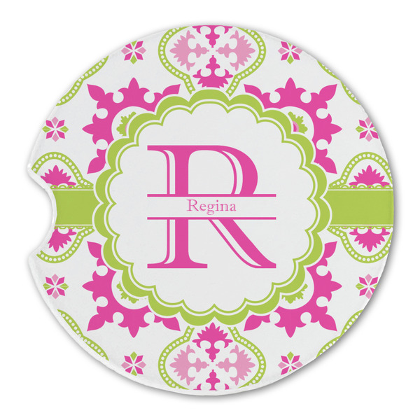 Custom Suzani Floral Sandstone Car Coaster - Single (Personalized)