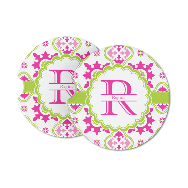 Custom Suzani Floral Sandstone Car Coasters - Set of 2 (Personalized)