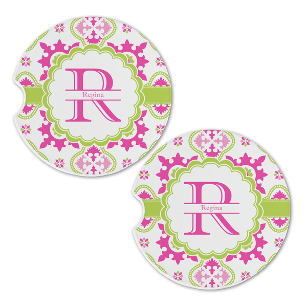 Suzani Floral Sandstone Car Coasters - Set of 2