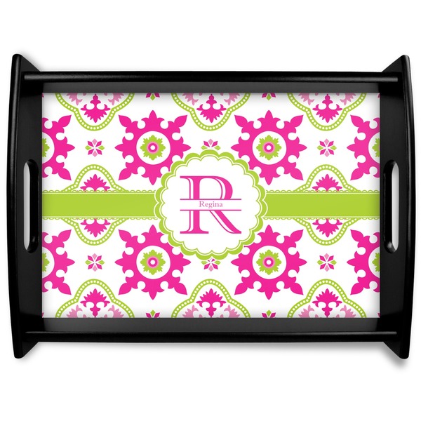 Custom Suzani Floral Black Wooden Tray - Large (Personalized)