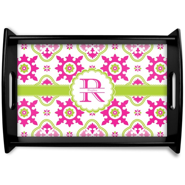 Custom Suzani Floral Black Wooden Tray - Small (Personalized)