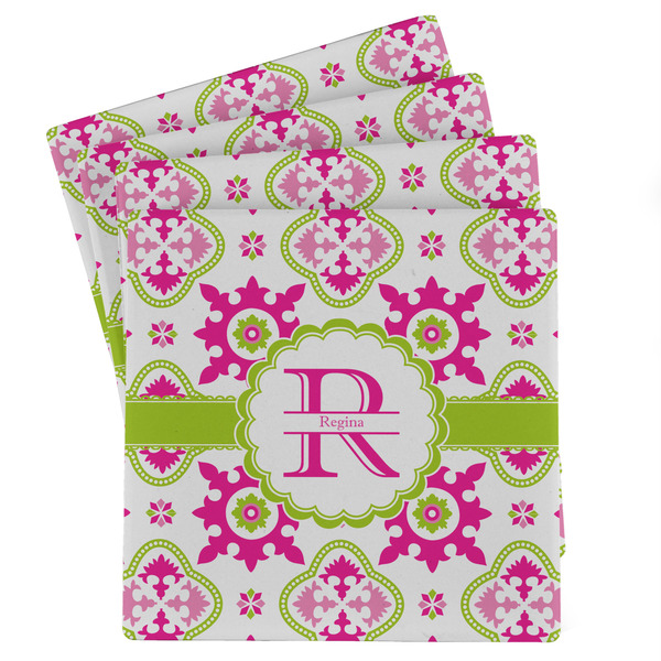 Custom Suzani Floral Absorbent Stone Coasters - Set of 4 (Personalized)