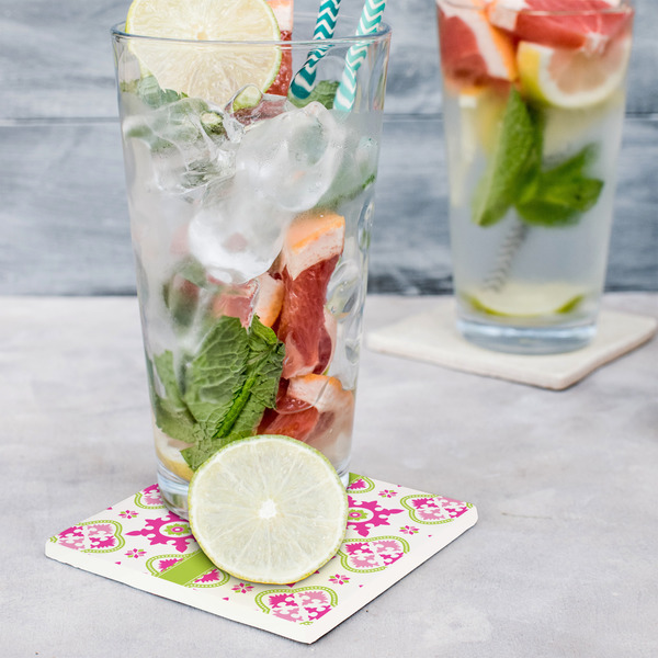 Suzani Floral Set of 4 Stone Coasters - In Context View