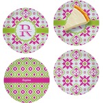 Suzani Floral Set of 4 Glass Appetizer / Dessert Plate 8" (Personalized)