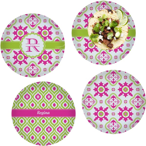Custom Suzani Floral Set of 4 Glass Lunch / Dinner Plate 10" (Personalized)
