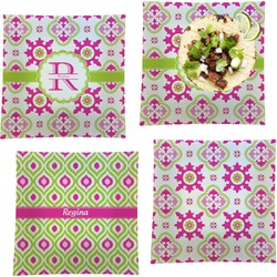 Suzani Floral Set of 4 Glass Square Lunch / Dinner Plate 9.5" (Personalized)