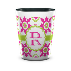 Suzani Floral Ceramic Shot Glass - 1.5 oz - Two Tone - Set of 4 (Personalized)