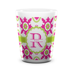 Suzani Floral Ceramic Shot Glass - 1.5 oz - White - Set of 4 (Personalized)