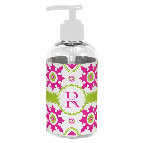 Custom Suzani Floral Plastic Soap / Lotion Dispenser (8 oz - Small - White) (Personalized)