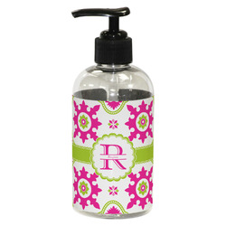 Suzani Floral Plastic Soap / Lotion Dispenser (8 oz - Small - Black) (Personalized)