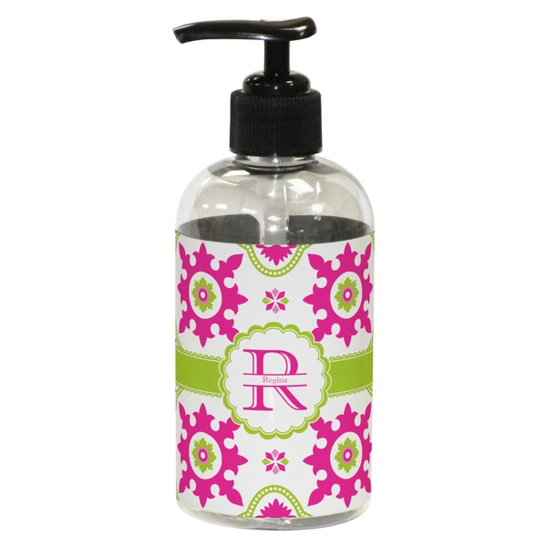Custom Suzani Floral Plastic Soap / Lotion Dispenser (8 oz - Small - Black) (Personalized)