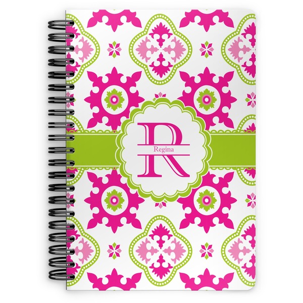 Custom Suzani Floral Spiral Notebook - 7x10 w/ Name and Initial