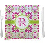 Suzani Floral 9.5" Glass Square Lunch / Dinner Plate- Single or Set of 4 (Personalized)