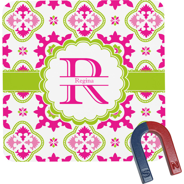 Custom Suzani Floral Square Fridge Magnet (Personalized)