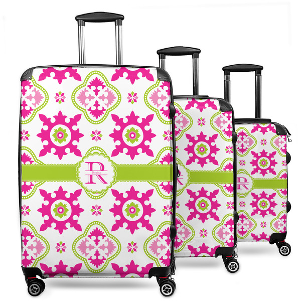 Custom Suzani Floral 3 Piece Luggage Set - 20" Carry On, 24" Medium Checked, 28" Large Checked (Personalized)