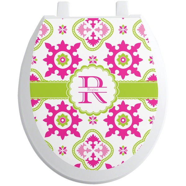 Custom Suzani Floral Toilet Seat Decal - Round (Personalized)