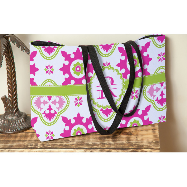 Suzani Floral Tote w/Black Handles - Lifestyle View