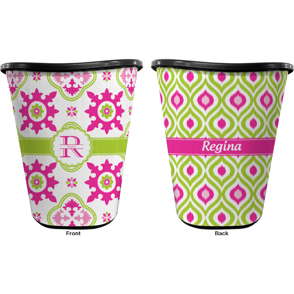 Suzani Floral Trash Can Black - Front and Back - Apvl