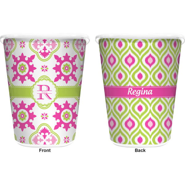 Suzani Floral Trash Can White - Front and Back - Apvl