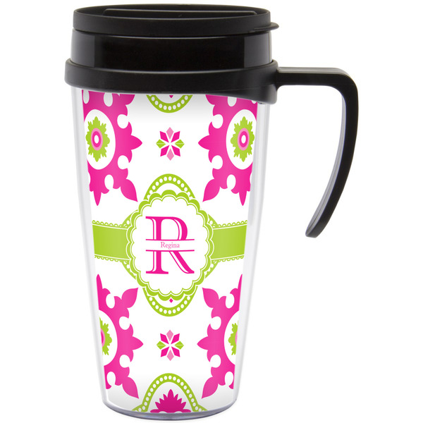 Custom Suzani Floral Acrylic Travel Mug with Handle (Personalized)