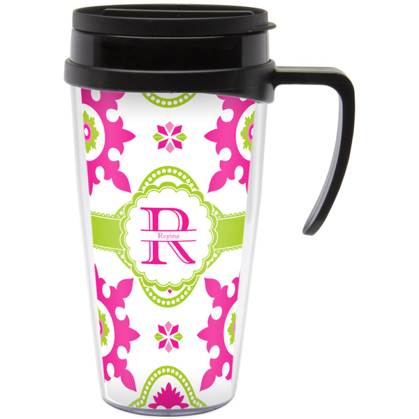 Custom Suzani Floral Acrylic Travel Mug with Handle (Personalized)