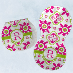 Suzani Floral Burp Pads - Velour - Set of 2 w/ Name and Initial