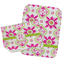 Suzani Floral Burp Cloths - Fleece - Set of 2 w/ Name and Initial