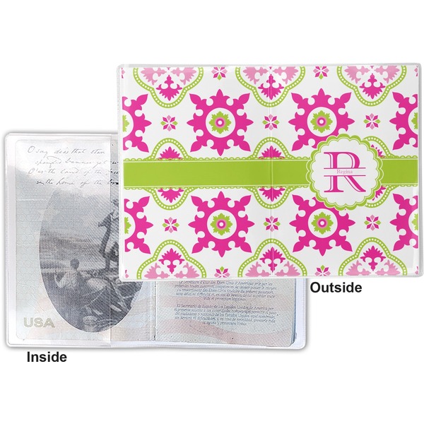 Suzani Floral Vinyl Passport Holder - Flat Front and Back
