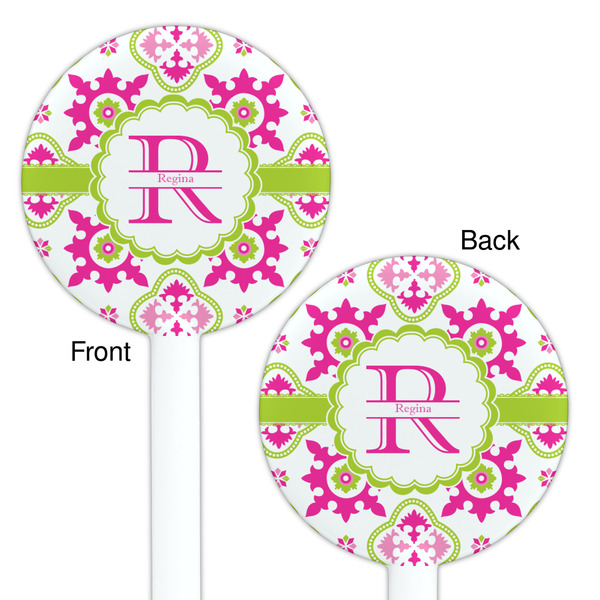 Suzani Floral White Plastic 5.5" Stir Stick - Double Sided - Round - Front & Back